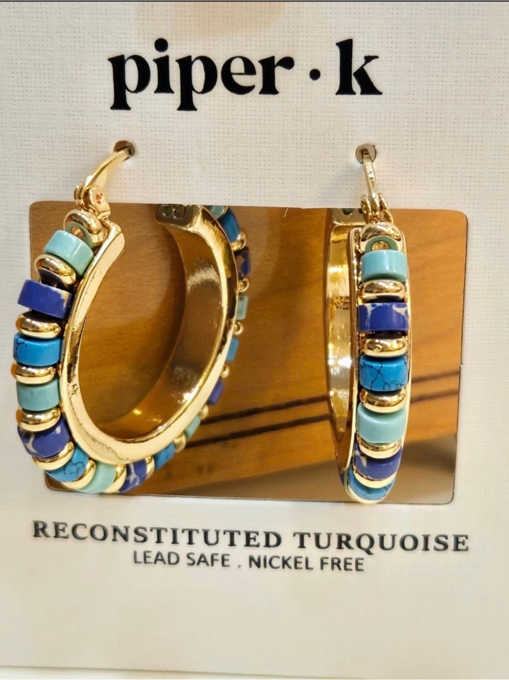 Piper Gold Hoop Earrings with Turquoise and Navy Beads